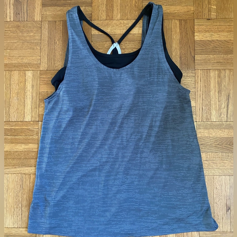 C9 Champion Strappy Racerback Athletic Tank with Built in Bra Gray Black M